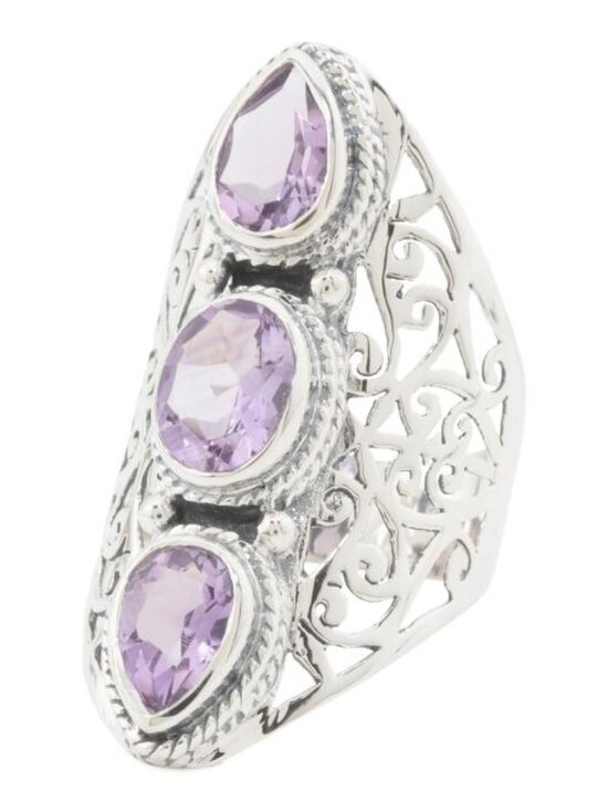Shivam Jewelry - SHIVAM Made In India Sterling Silver Purple Amethyst Scroll Ring